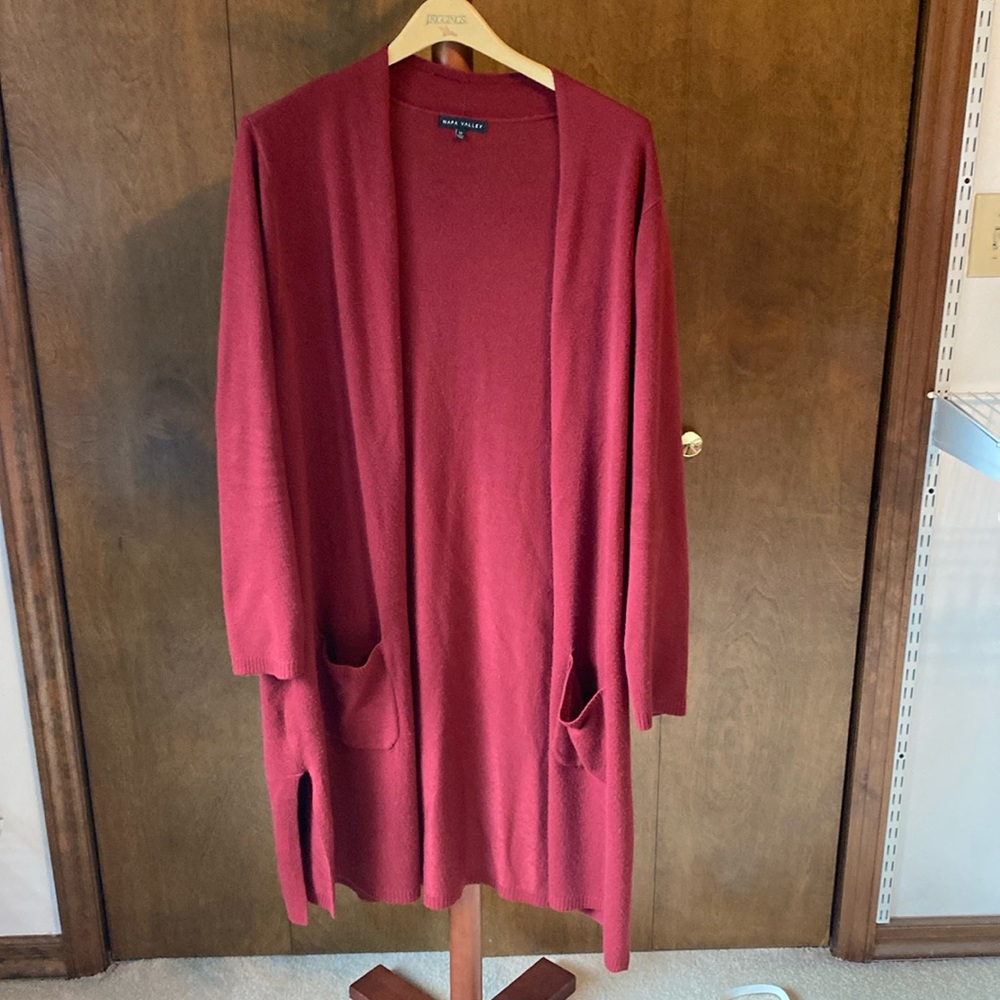 Maroon duster/cardigan sweater